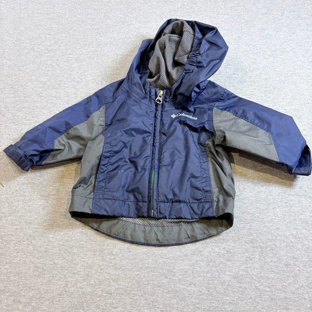 Columbia Sportswear Kids Blue Gray Hooded Rain Jacket 6 Months Outdoors Coat
